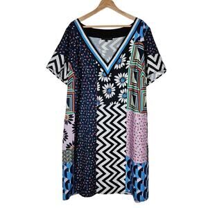 Eloquii Womens Dress 18 Short Sleeve Mixed Print Black White Floral Geometric